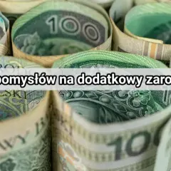 Zwijane banknoty 100 zł, z napisem "10 pomysłów na dodatkowy zarobek".