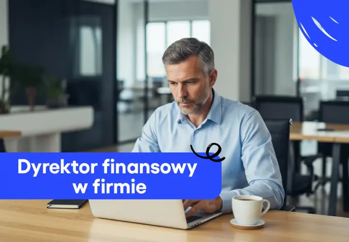 Dyrektor finansowy (CFO) w biurze, skupiony na pracy przy laptopie.