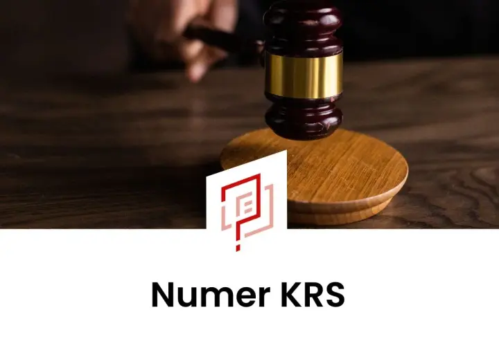 Młotek sędziowski i logo z napisem "Numer KRS". Dowiedz się, krs co to jest i jak uzyskać numer.